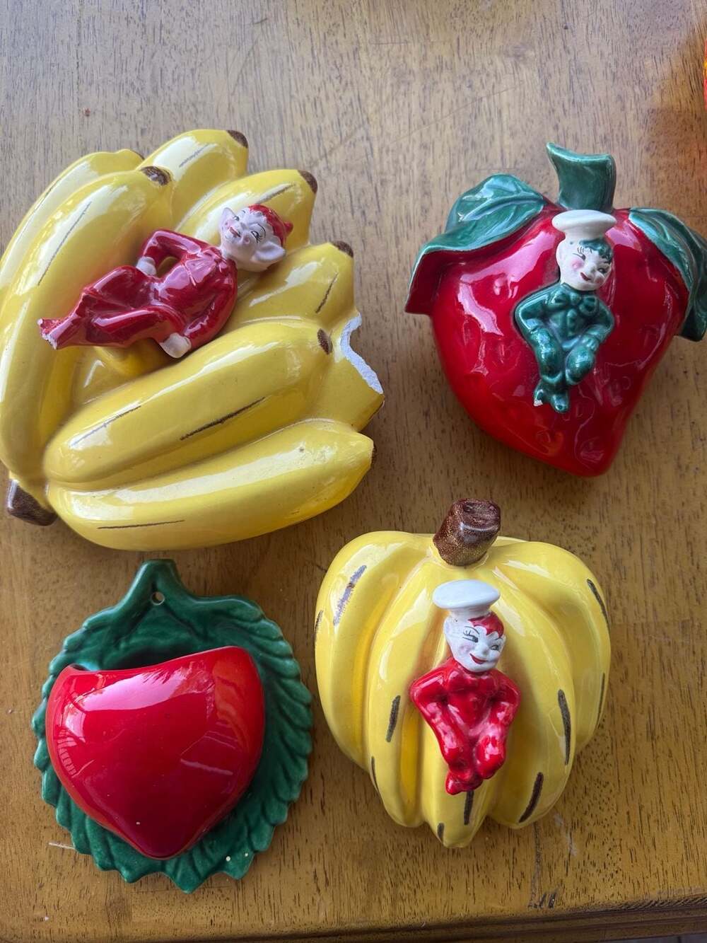 Vintage Gilner Pottery Pixie Elf Fruit Wall Pockets Set of 4